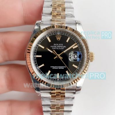 AR Factory V2 Swiss Replica Rolex Datejust 36mm Watch Black Dial Two Tone